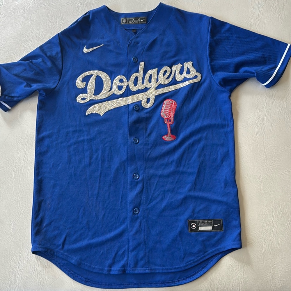 Medium LA DODGERS jersey. Hand Swarovski crystalled. Vin Scully